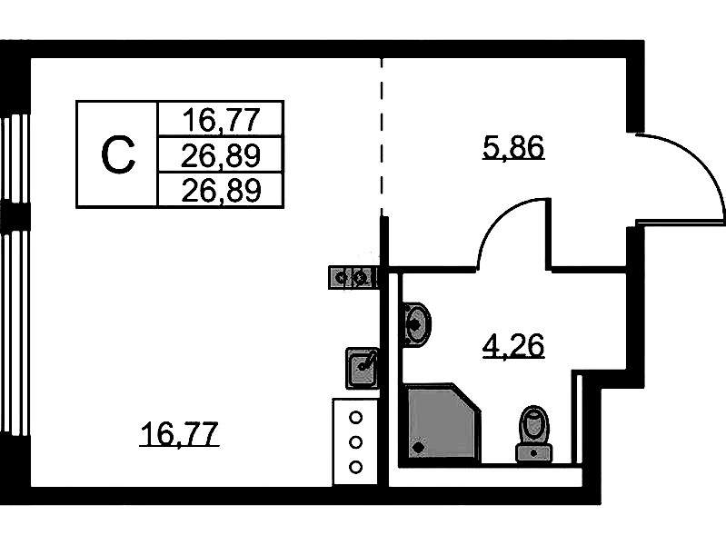 Квартира студия 26.89 м², 2/11 эт., ЖК «Новое Колпино»